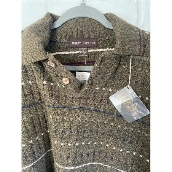 Vintage 90s Liberty Sweaters NWT Men's Small Loden Green Knit Polo Made in USA - Picture 6 of 8